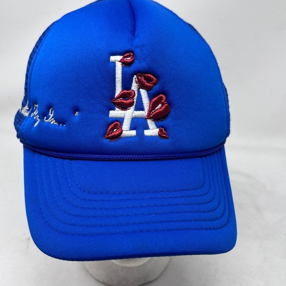 La Ropa Los Angeles LA Kissing Me Live And Fly In Blue Mesh Truckers Hat Cap